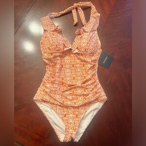 NWT burnt orange Ellen Tracy one piece bathing suit size 6